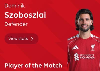 开云体育入口-任意球破门，索博斯洛伊当选利物浦vs热刺全场最佳球员